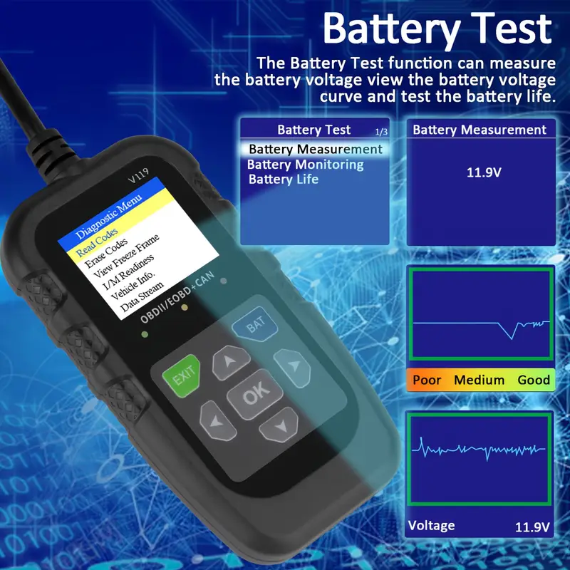 Lecteur de codes OBD2 V119, ou - Power Supply Tester avis et prix